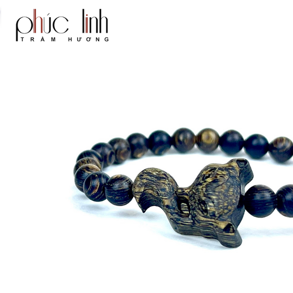 Vòng Tay Phúc Linh Sánh Quằn 6ly Phối Charm Trầm Hồ Ly