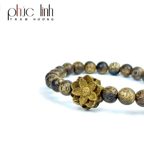 Vòng Tay Phúc Linh Tốc Xám Lào 6ly Phối Charm Trầm Hoa Sen