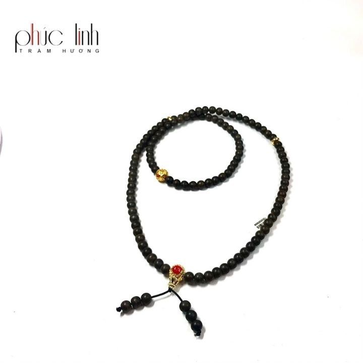 Vòng Cổ Tốc Tròn Ép Thêm Dầu Trầm Nguyên Chất Đặc Biệt 6ly Mix Charm Hồ Lô Đỏ