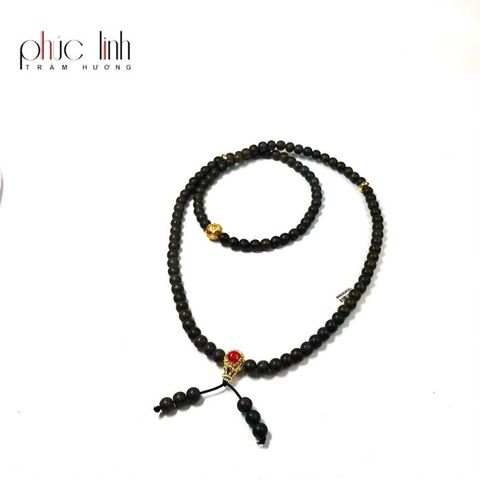 Vòng Cổ Tốc Tròn Ép Thêm Dầu Trầm Nguyên Chất Đặc Biệt 6ly Mix Charm Hồ Lô Đỏ