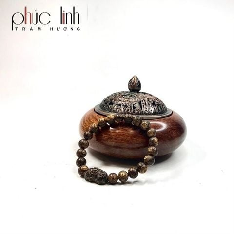 Vòng Tay Phúc Linh Sánh Quằn 8ly Phối Charm Sánh Tỳ Hưu Nhỏ
