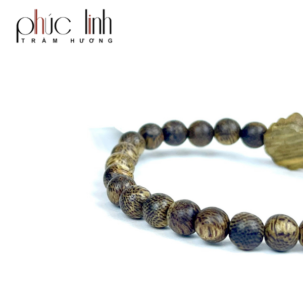 Vòng Tay Phúc Linh Tốc Xám Lào 6ly Phối Charm Trầm Hoa Sen