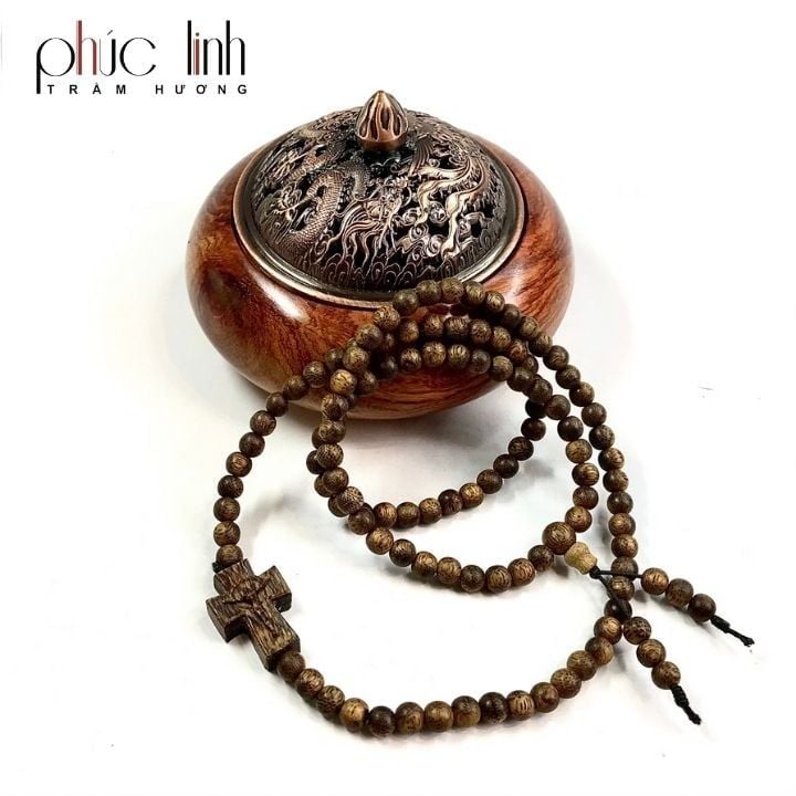 Vòng Cổ Phúc Linh Tốc Lào 6ly Phối Charm Trầm Thánh Giá