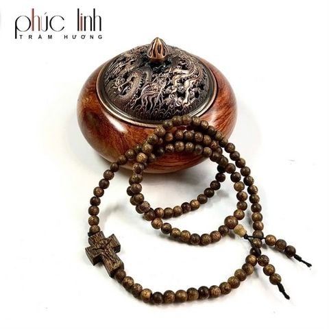 Vòng Cổ Phúc Linh Tốc Lào 6ly Phối Charm Trầm Thánh Giá