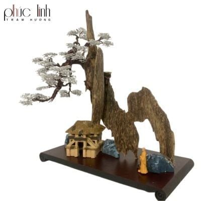 Cảnh PL KI Núi Thác Khói Lớn Tán Tùng Phối Nhà Gốm Phật Quét Chùa