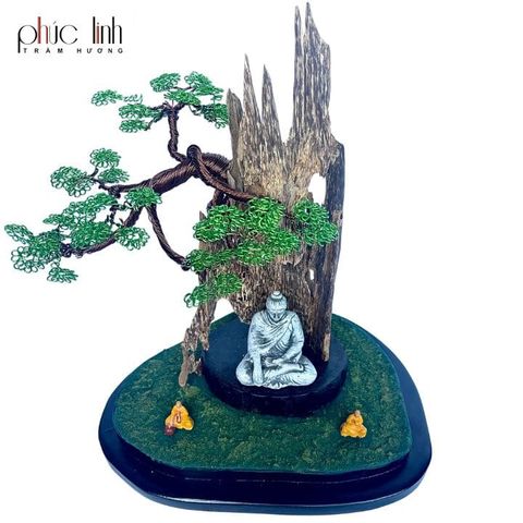 Cảnh Trầm Hương Bonsai Thác Khói Tán Tùng Phối Phật Bổn Sư 30cm