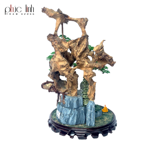Cảnh Trầm Hương Bonsai Thác Khói Tán Tùng Phối Phật Bổn Sư 30cm