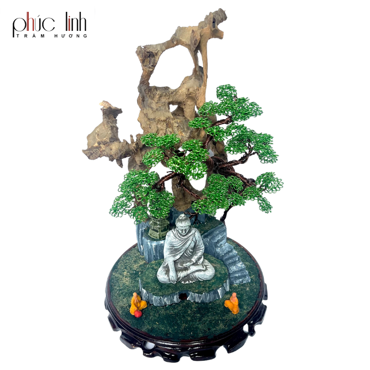 Cảnh Trầm Hương Bonsai Thác Khói Tán Tùng Phối Phật Bổn Sư 30cm