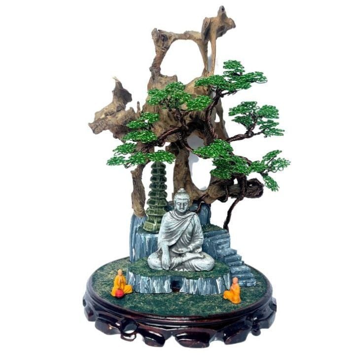Cảnh Trầm Hương Bonsai Thác Khói Tán Tùng Phối Phật Bổn Sư 30cm
