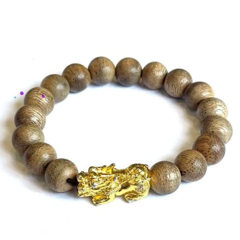 Vòng Tay Phúc Linh Tốc Trầm Xám 10ly Phối Tỳ Hưu Vàng Kim Mã
