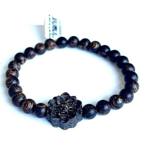 Vòng Tay Phúc Linh Sánh Quằn 6ly Phối Charm Trầm Hoa Sen