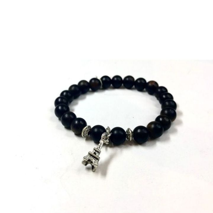 Vòng Tay Trầm Indo Ép Dầu Đen Mix Charm Bạc 8ly