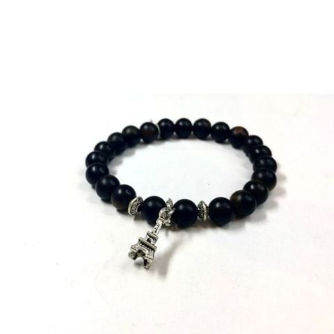 Vòng Tay Trầm Indo Ép Dầu Đen Mix Charm Bạc 8ly