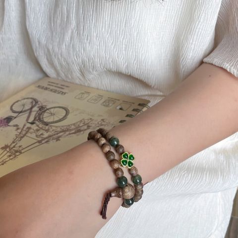 Vòng Tay Tốc Xám Quằn 6ly 51 hạt Phối Charm Cỏ Bạch Ngọc