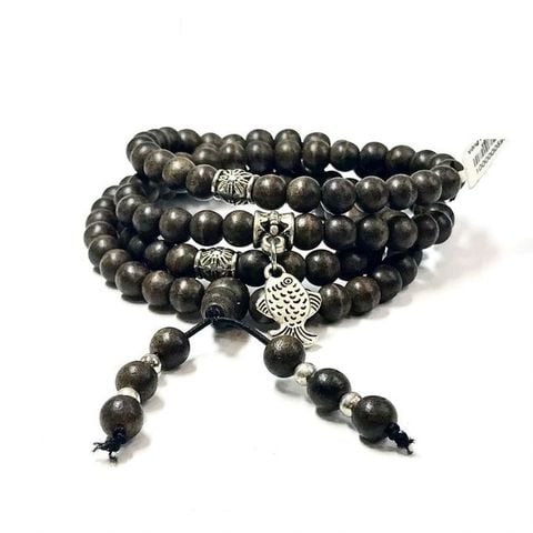 Vòng Cổ Tốc Tròn Ép Thêm Dầu Trầm Nguyên Chất Vàng 6ly Mix Charm Bạc
