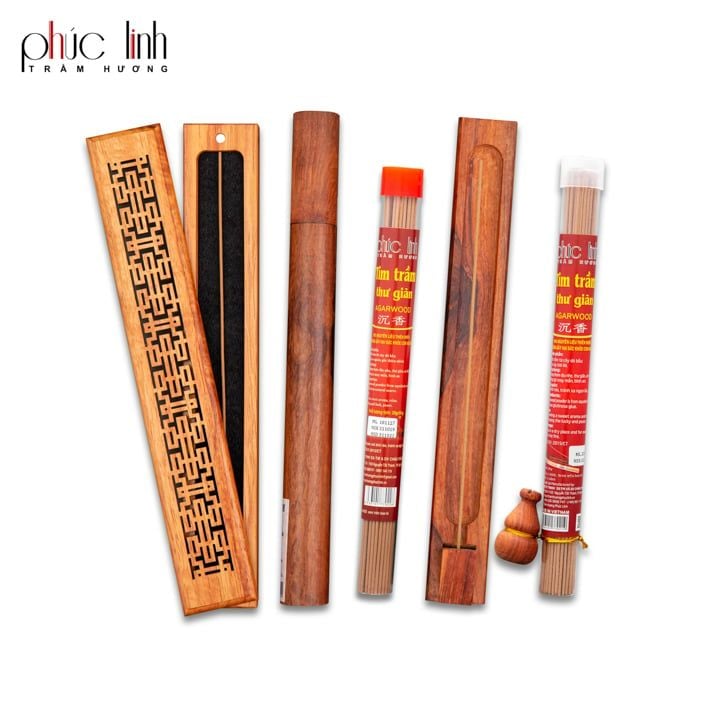 Nhang Trầm Không Tăm Ống Gỗ PHÚC LINH | 20gr | 20cm | Tặng Lư Xông Gỗ