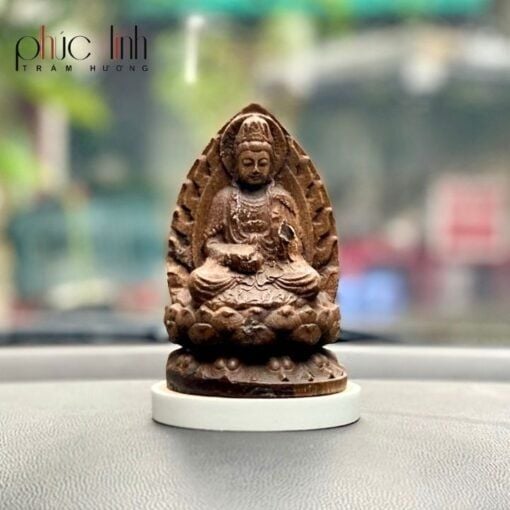 Tượng Phật Quan Âm Hai Mặt Để Xe ô tô Bằng Gỗ Trầm Hương
