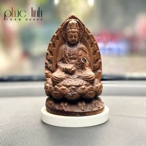 Tượng Phật Quan Âm Hai Mặt Để Xe ô tô Bằng Gỗ Trầm Hương