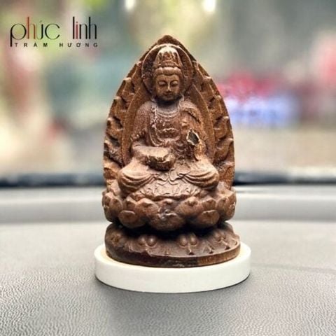 Tượng Phật Quan Âm Hai Mặt Để Xe ô tô Bằng Gỗ Trầm Hương