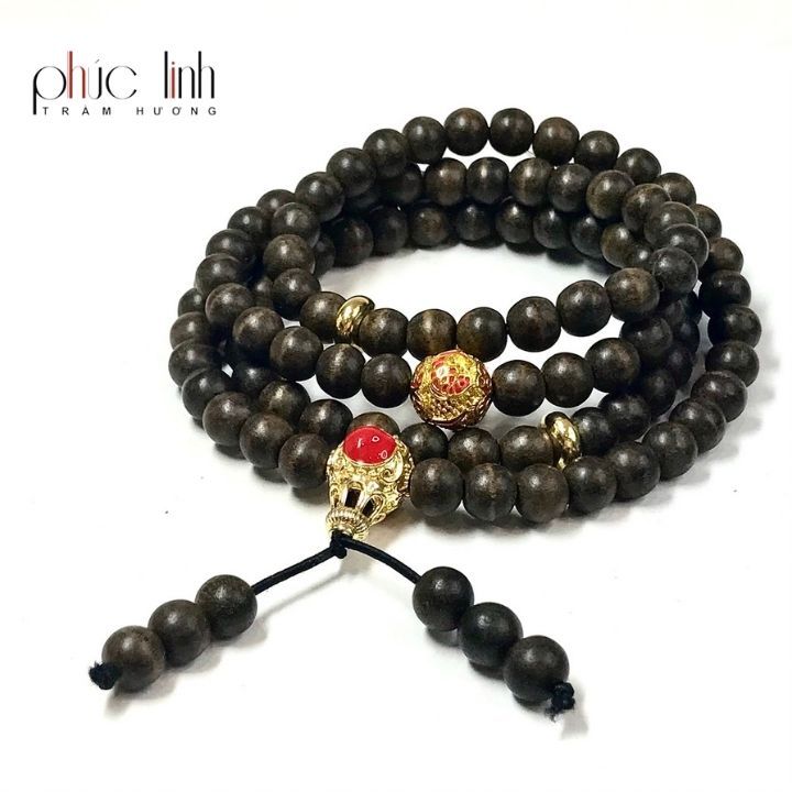Vòng Cổ Tốc Tròn Ép Thêm Dầu Trầm Nguyên Chất Đặc Biệt 6ly Mix Charm Hồ Lô Đỏ