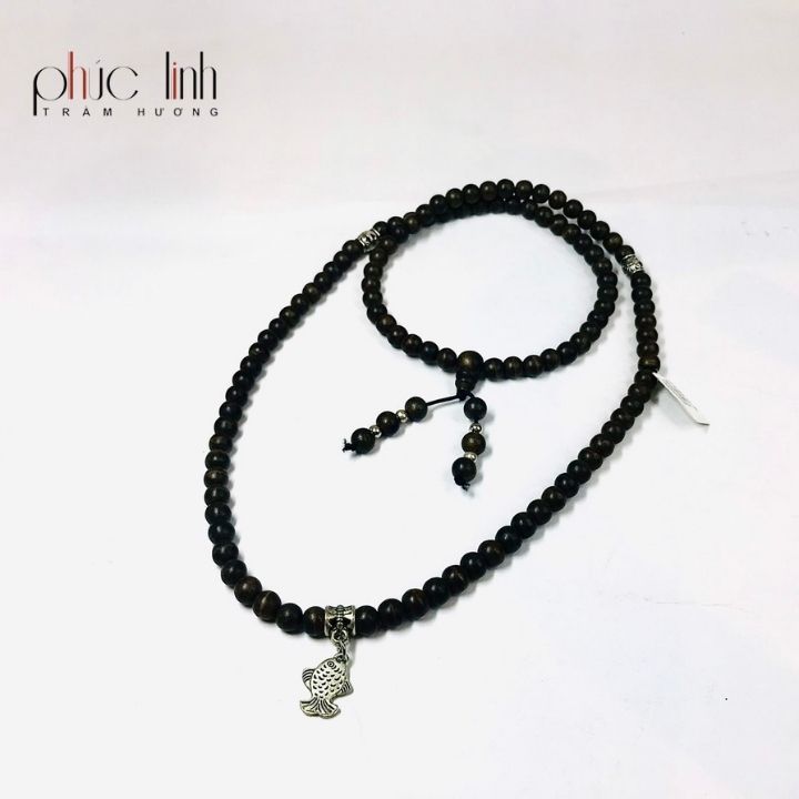Vòng Cổ Tốc Tròn Ép Thêm Dầu Trầm Nguyên Chất Vàng 6ly Mix Charm Bạc