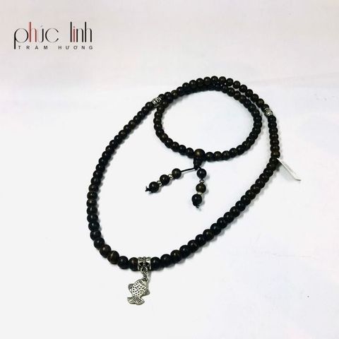 Vòng Cổ Tốc Tròn Ép Thêm Dầu Trầm Nguyên Chất Vàng 6ly Mix Charm Bạc