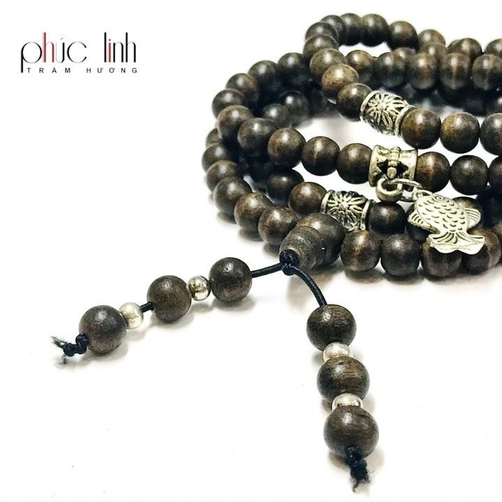 Vòng Cổ Tốc Tròn Ép Thêm Dầu Trầm Nguyên Chất Vàng 6ly Mix Charm Bạc