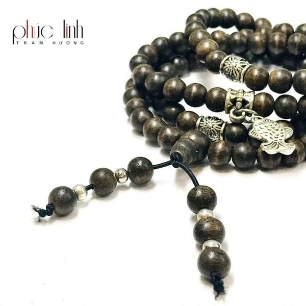 Vòng Cổ Tốc Tròn Ép Thêm Dầu Trầm Nguyên Chất Vàng 6ly Mix Charm Bạc
