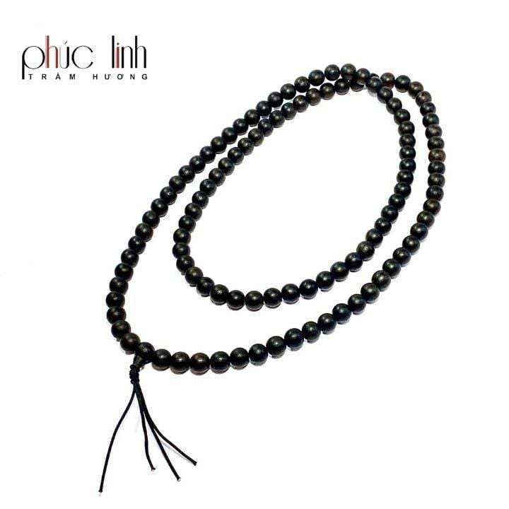 Vòng Cổ Tốc Tròn Ép Thêm Dầu Trầm Nguyên Chất Đen 8ly