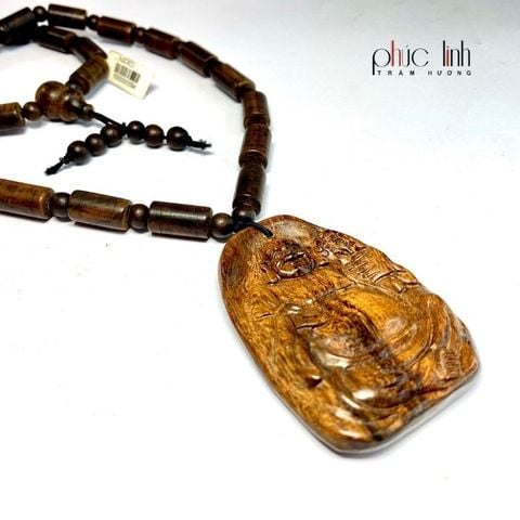 Vòng Đeo Cổ Trầm Khúc Nấu Dầu + Mặt phật di lặc trầm hương