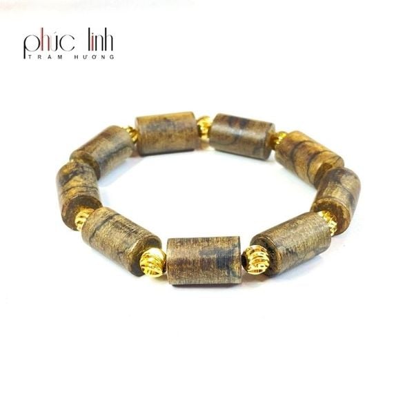 Vòng Tay Tốc Khúc Ép Thêm Dầu Trầm Nguyên Chất Đặc Biệt Mix Charm Bi Vàng Kim Mã