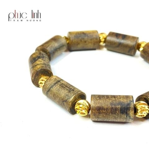 Vòng Tay Tốc Khúc Ép Thêm Dầu Trầm Nguyên Chất Đặc Biệt Mix Charm Bi Vàng Kim Mã