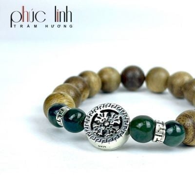Vòng Tay Phúc Linh Tốc Xám Quằn 10ly Phối Charm Bánh Xe Bạc 1 Mặt