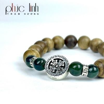 Vòng Tay Phúc Linh Tốc Xám Quằn 10ly Phối Charm Bánh Xe Bạc 1 Mặt