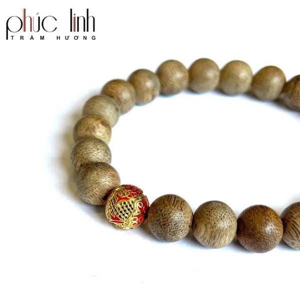 Vòng Tay Trầm Hương 10 ly Mix Charm Hoa Đỏ Vàng Kim Mã