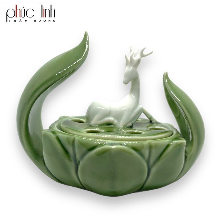Lư Đốt Trầm Gốm Nắp Hình Hươu