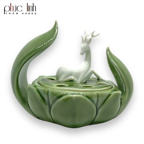Lư Đốt Trầm Gốm Nắp Hình Hươu