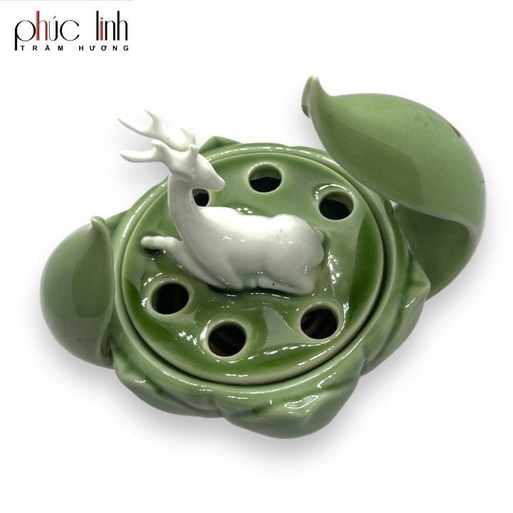 Lư Đốt Trầm Gốm Nắp Hình Hươu