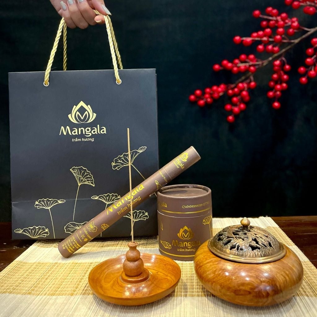 Bộ Combo Quà Tặng Trầm Hương Cao Cấp Mangala Nâu