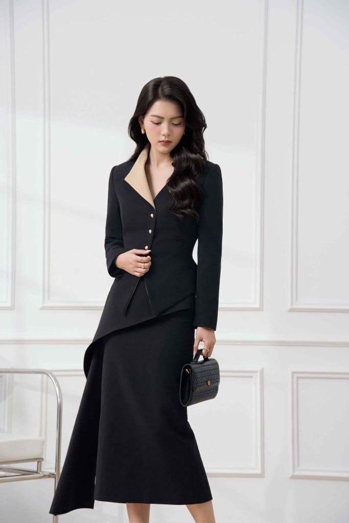 Chân Váy Midi Phối Tà Bất Đối Xứng Nữ Aristina 9SK002BH0
