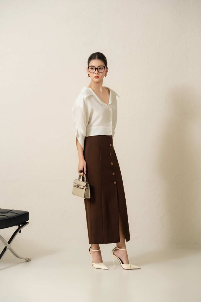 Áo Sơ Mi Ngắn Bo Đai, Vai Trễ Nữ Aristina 9LS008BH0