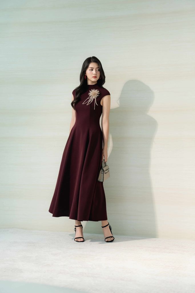 Đầm Maxi Dáng Xòe Cổ Leo Vai Chờm Nữ Aristina 9DR008BH0