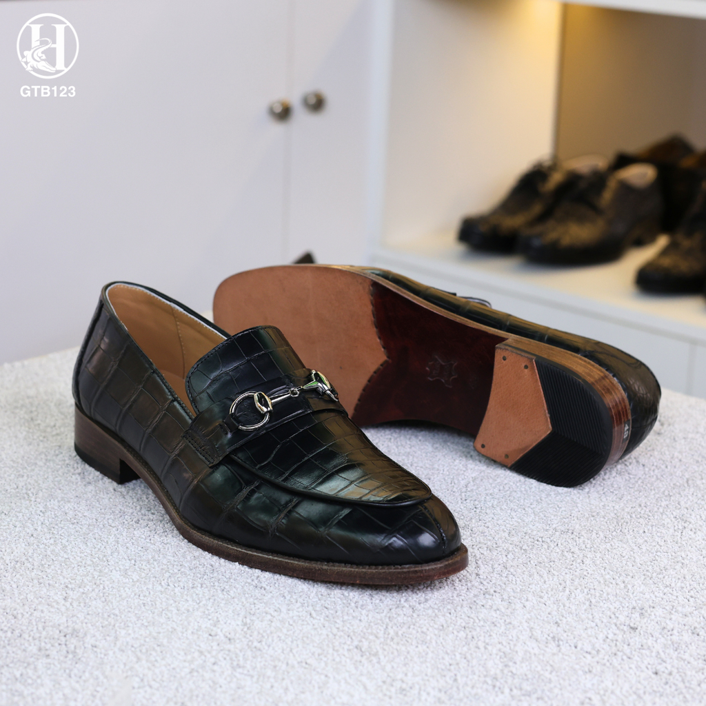 GIÀY LƯỜI LOAFER DA CÁ SẤU GTB123 ĐẾ Ý CAO CẤP 3CM