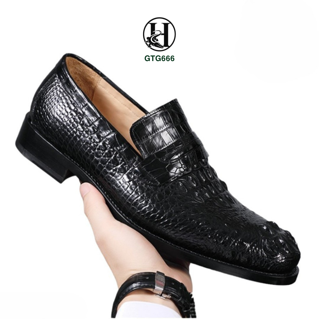 GIÀY TÂY OXFORD GTG666 KHÔNG DÂY DA GÙ CÁ SẤU THẬT LUXURY