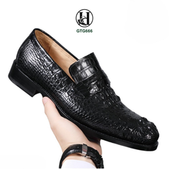 GIÀY TÂY OXFORD GTG666 KHÔNG DÂY DA GÙ CÁ SẤU THẬT LUXURY