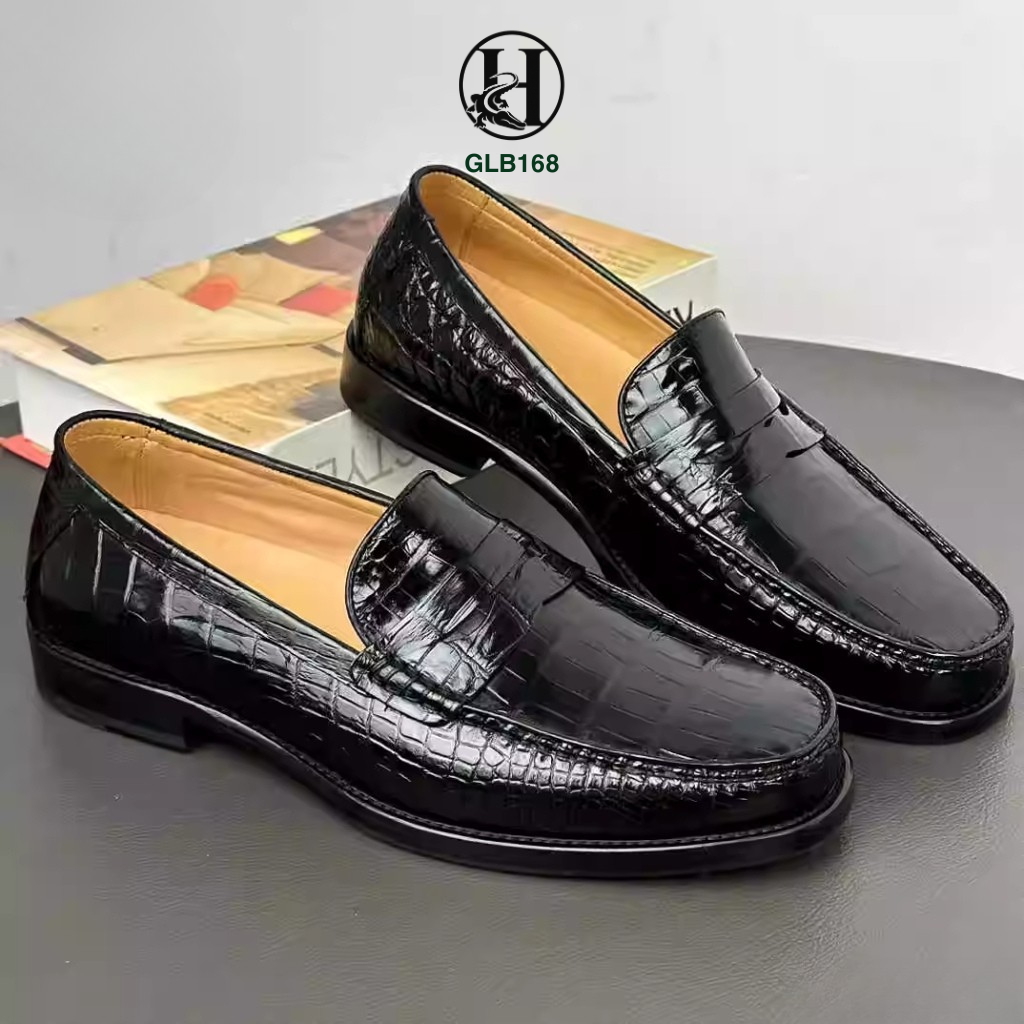 GIÀY LƯỜI LOAFER GLB168 DA BỤNG CÁ SẤU HẠNG A CAO CẤP