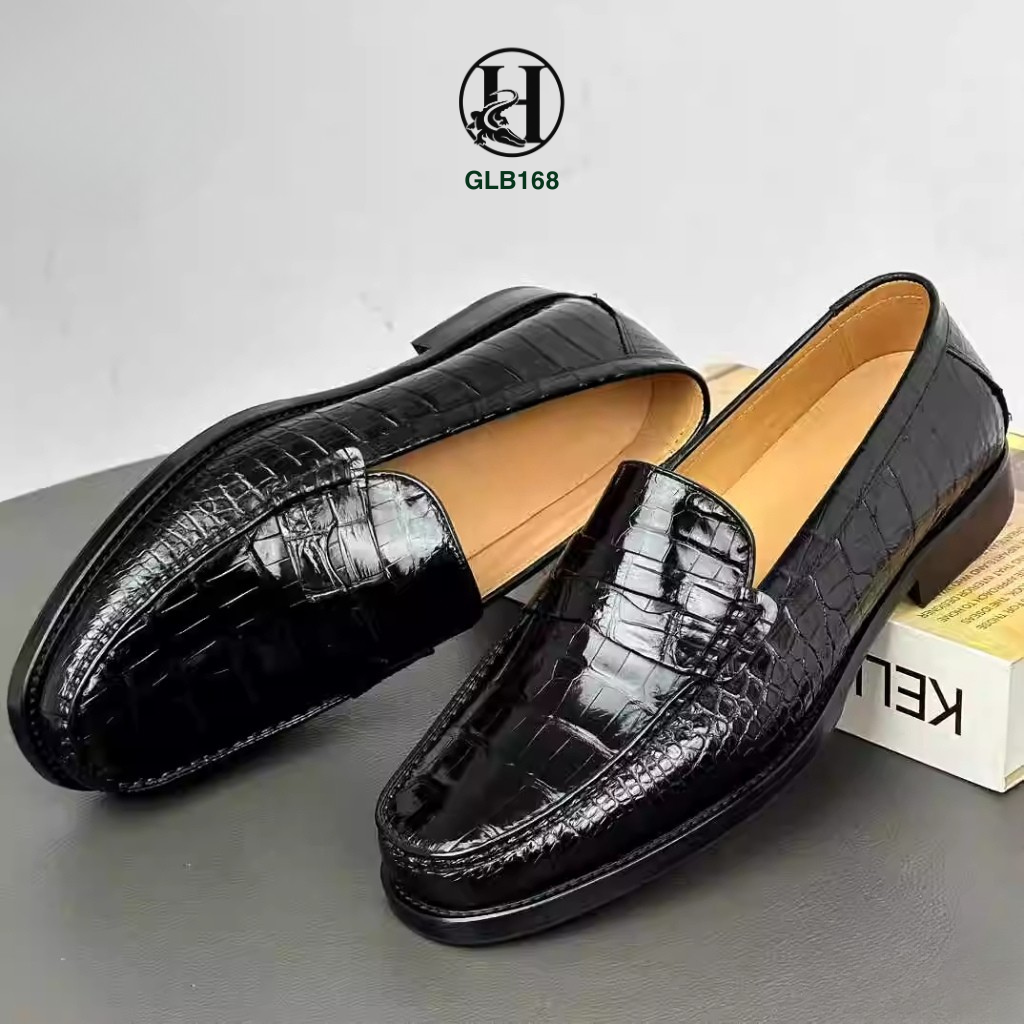 GIÀY LƯỜI LOAFER GLB168 DA BỤNG CÁ SẤU HẠNG A CAO CẤP