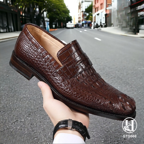 GTG666 – GIÀY TÂY KHÔNG DÂY DA GÙ CÁ SẤU THẬT LUXURY