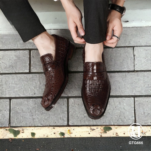 GTG666 – GIÀY TÂY KHÔNG DÂY DA GÙ CÁ SẤU THẬT LUXURY