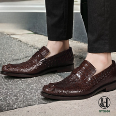 GIÀY TÂY OXFORD GTG666 KHÔNG DÂY DA GÙ CÁ SẤU THẬT LUXURY